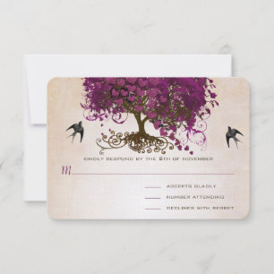 Cartão RSVP Sangria Just Peachy Coração Folha Árvore Casamento