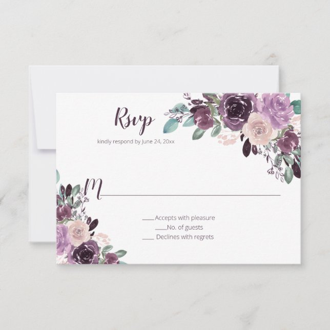 Cartão RSVP Sangria Roxo Floral | (Frente)