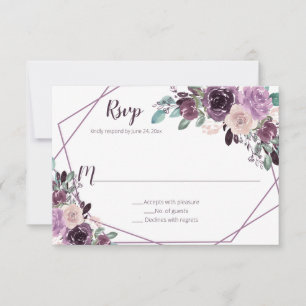 Cartão RSVP Sangria Roxo Floral Geométrico  
