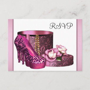 Cartão RSVP Sapatos de salto alto rosa para mulheres Leopard 5