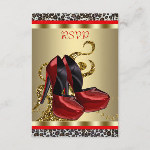 Cartão RSVP Sapatos Vermelhos de Salto Alto Leopardo Sweet Six