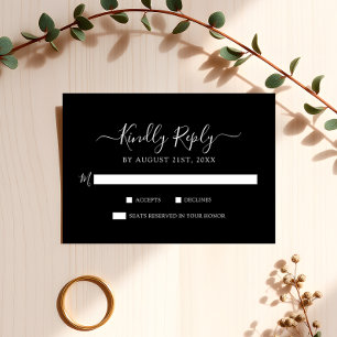 Cartão RSVP Script Branco do eterno no Casamento Minimalista N