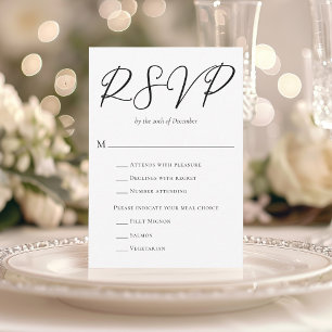 Cartão RSVP Script Chic Black Simples com Casamento de Escolha