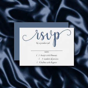 Cartão RSVP Script Chic   Caligrafia azul com Enfumaçado empoe