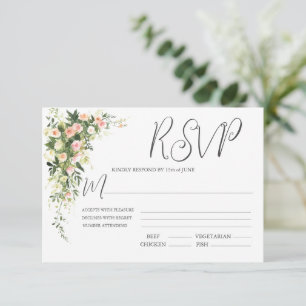Cartão RSVP Script de Aquarela Floral Rosa