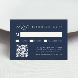 Cartão RSVP Script de Caligrafia Elegante Casamento Azul-Navy