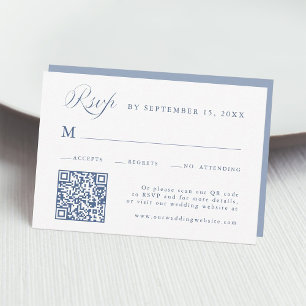 Cartão RSVP Script de Caligrafia Elegante Casamento Azul Poeir