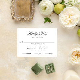 Cartão RSVP Script de Caligrafia Elegante de Casamento Negro e