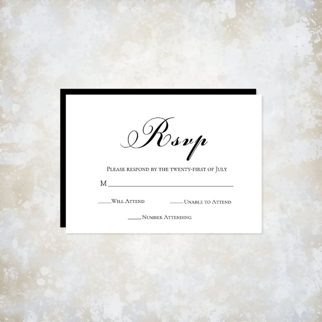 Cartão RSVP Script de Casamento (Modern Script Black & White Wedding RSVP Card)