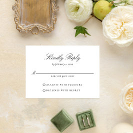 Cartão RSVP Script de Casamento Branco e Negro Simples, Elegan