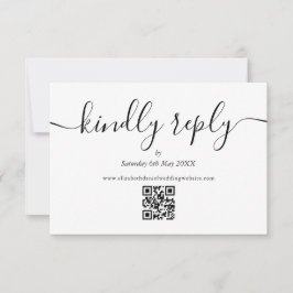 Cartão RSVP Script de Código QR Preto e Branco Responder com G
