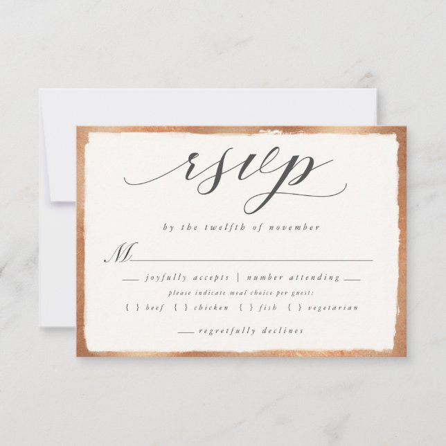 Cartão RSVP Script Elegante com Casamento de Escolha de Refeiç (Frente)