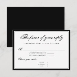 Cartão RSVP Script Elegante preto clássico sofisticado
