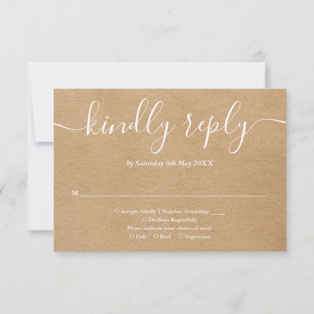 Cartão RSVP Script Elegante Rustic Kraft Simple (Frente)