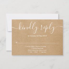 Cartão RSVP Script Elegante Rustic Kraft Simple