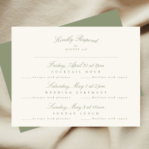 Cartão RSVP Script Elegante Verde Sage Formal multievento