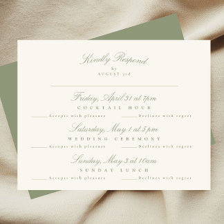 Cartão RSVP Script Elegante Verde Sage Formal multievento