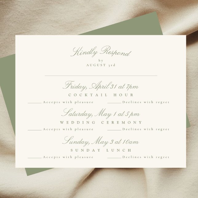 Cartão RSVP Script Elegante Verde Sage Formal multievento (Criador carregado)