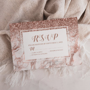 Cartão RSVP Script Glitter do Mágico de Mármore Dourado rosa