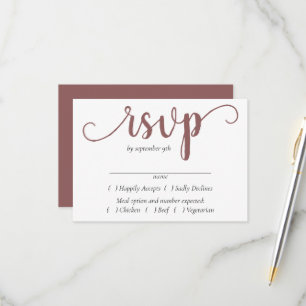 Cartão RSVP Script Mauve Dusty Pink Rose Entree Choice