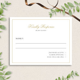 Cartão RSVP Script Minimalista Clássico Preto e Casamento Dour