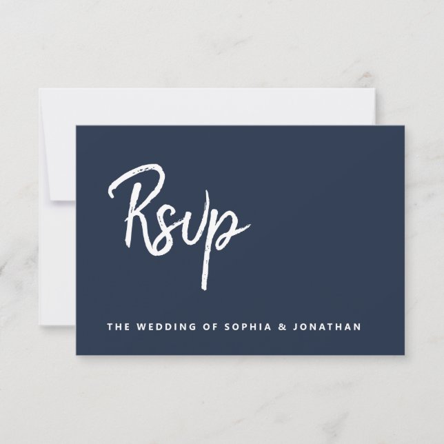 Cartão RSVP Script Minimalista Moderno | Casamento Marinho Azu (Frente)