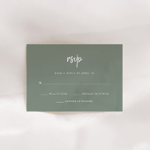 Cartão RSVP Script Minimalista Moderno   Sage Green Wedding