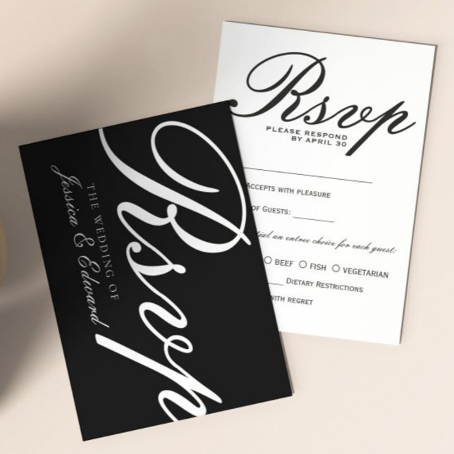 Cartão RSVP Script Mínimo Simples Branco Branco Moderno Elegan (Criador carregado)