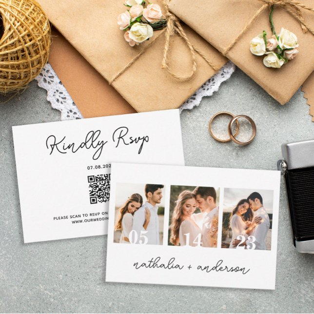 Cartão RSVP Script Moderno Simples De Código Qr De Casamento (Criador carregado)