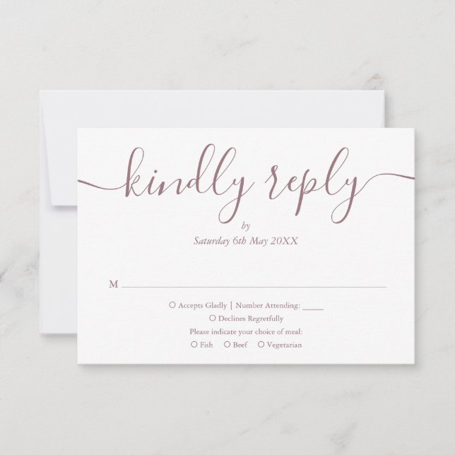 Cartão RSVP Script Simples e Elegante Casamento Foto Roxo (Frente)