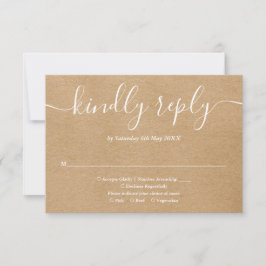 Cartão RSVP Script Simples e Elegante Rustic Kraft