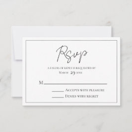 Cartão RSVP Script Simples Preto e Branco