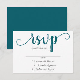 Cartão RSVP Script Teal Simples | Azul-Verde Escuro