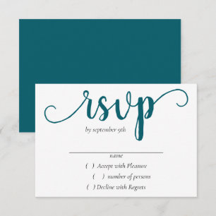 Cartão RSVP Script Teal Simples Azul-Verde Escuro