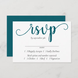 Cartão RSVP Script Teal Simples | Escolha da Refeição Azul-Ver