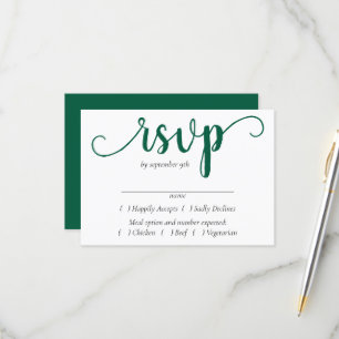 Cartão RSVP Script Verde Simples Hunter Flourish Event Entre