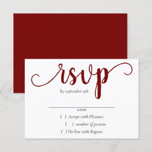 Cartão RSVP Script vermelho simples Cerery Minimalist Flouri