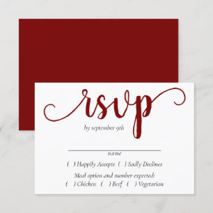 Cartão RSVP Script vermelho simples   Cherry Flourish Entree C