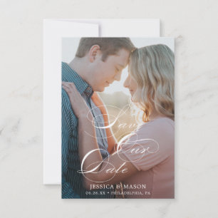 Cartão RSVP Script White Save the Date Card (Salvar branco do