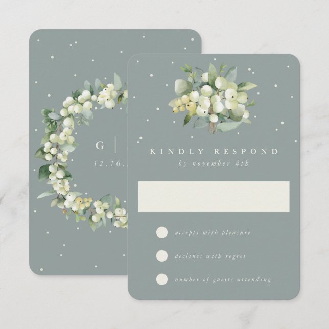 Cartão RSVP Seafoam Green Snowberry+Eucalyptus Weding (Frente/Verso)