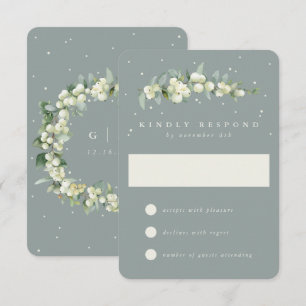 Cartão RSVP Seafoam Green Snowberry+Eucalyptus Weding