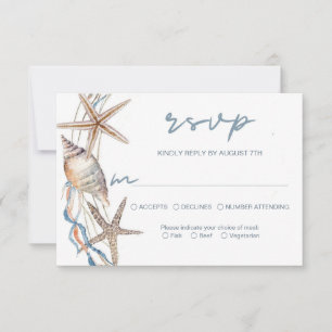 Cartão RSVP Seashell Starfish Beach Wedding Meal Choice