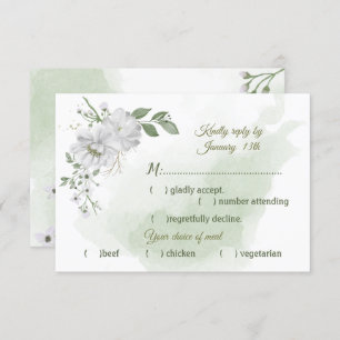 Cartão RSVP seleção de farinha verde de flores brancas