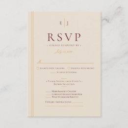 Cartão RSVP Seleção de Refeição Elegante Marfim Vinícola Casam