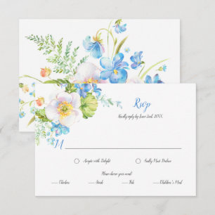 Cartão RSVP Seleção de Refeição Floral Fantasia Floral Azul RS