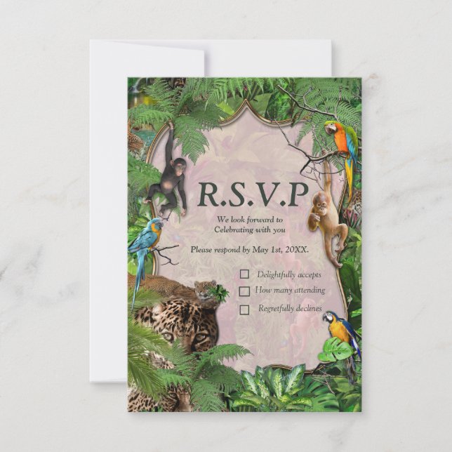 Cartão RSVP Selvagens Selvagens Plantas e Animais (Frente)
