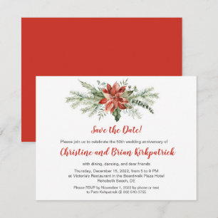 Cartão RSVP Sempre Verde Poinsettia Vermelha Natal - Patti K R