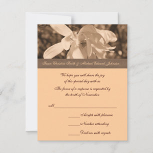 Cartão RSVP Sepia Magnolia Flower Wedding