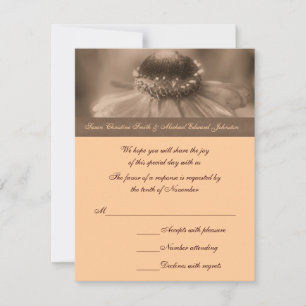 Cartão RSVP Sepia Zinnia Flower Wedding