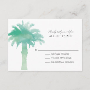 Cartão RSVP Serene Palm Tree Watercolor   VP de Casamento